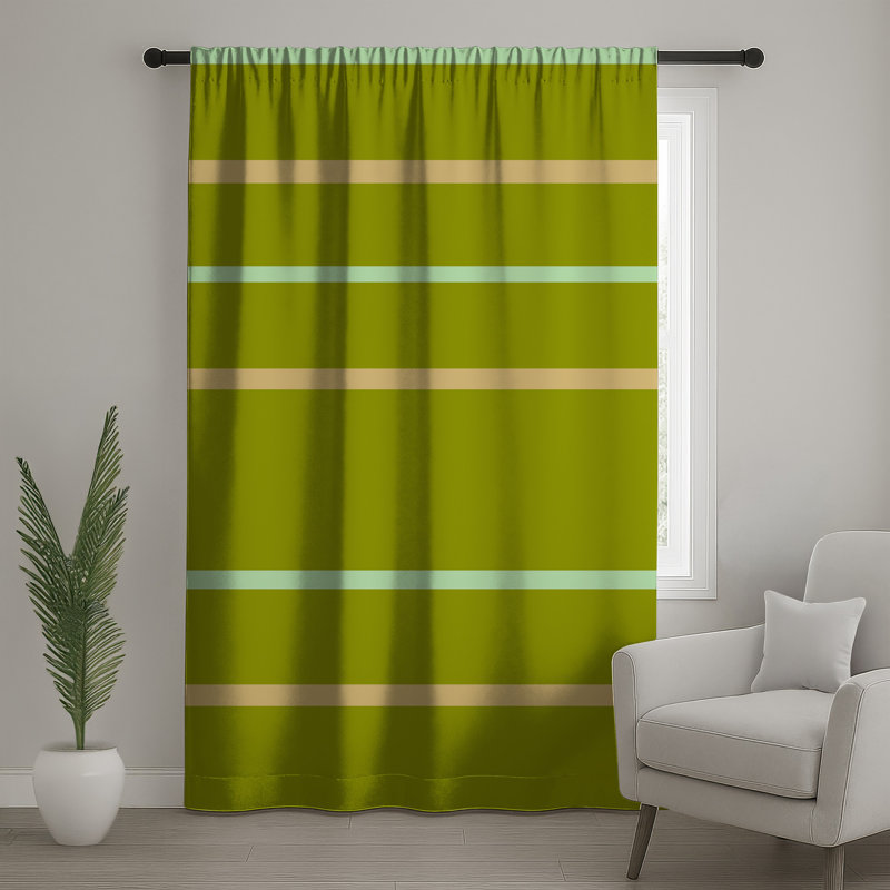 Rideaux à rayures horizontales vert olive, 50 po x 92 po - 1 panneau, Transparent