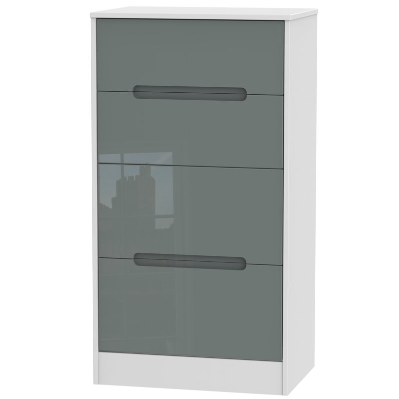 Fully Assembled Vernon 4 Drawer Chest, Grey Gloss/White