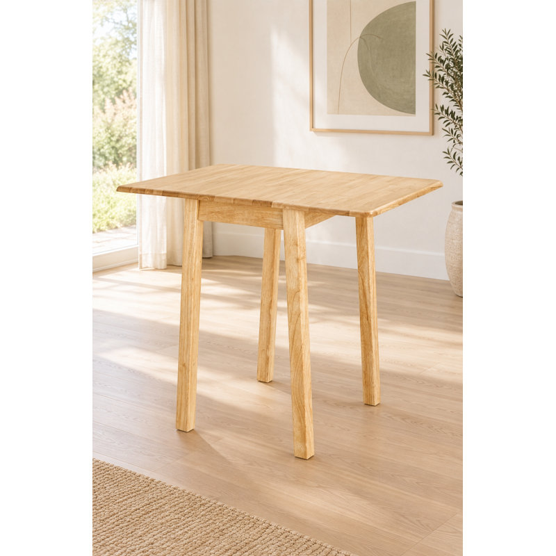 Callaway Rubberwood Rectangular Wood Top Dining Table with Stainless Steel Base