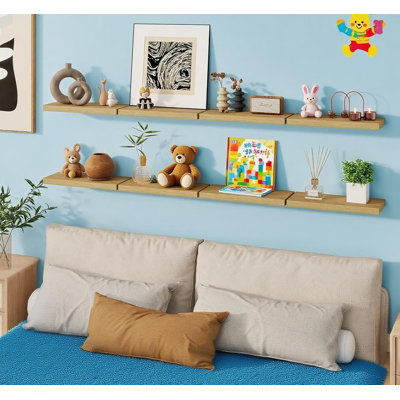 Floating Shelves For Wall With Invisible Brackets, Set Of 2 Small Wood Wall Mounted Shelves For Living Room, Bedroom, Kitchen, Bathroom Storage And Decor