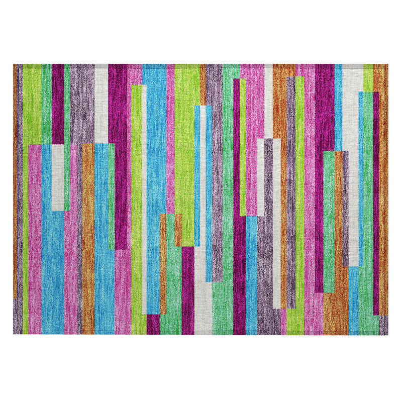 Lavender Stripe Synthetic Washable Rectangular Rug 1'8" x 2'6"