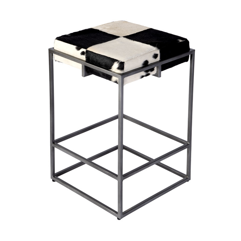 Stinson 26.5 in. Seat Height Hair-On-Hide Leather-Iron Counter Stool, Black/White