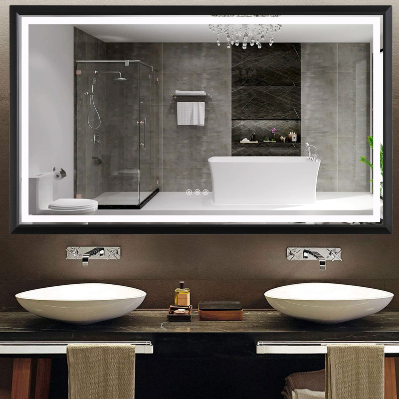 Miroir suspendu de salle de bain Novel, 36 po x 60 po, Noir mat