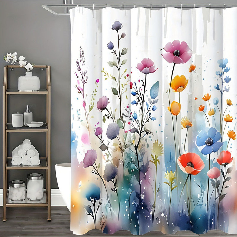 Floral Shower Curtain with Hooks Included, 72"H x 72"W
