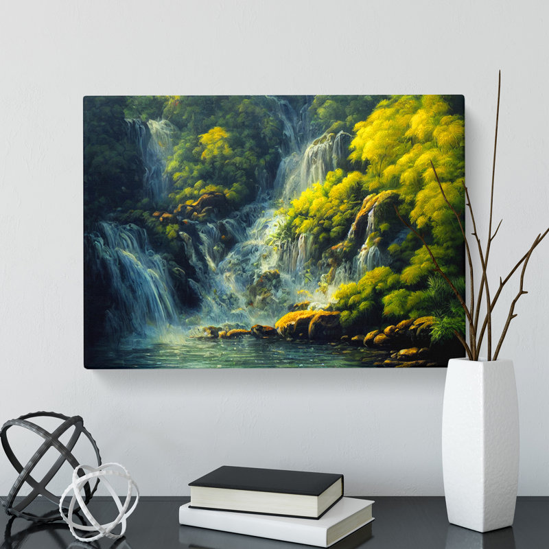 Ethereal Waterfall - Wrapped Canvas Painting, 35cm H x 50cm W x 3cm D