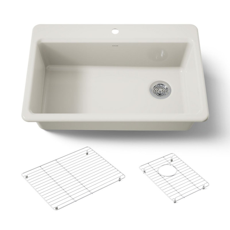 Riverby 33" Top-Mount Single-Bowl Kitchen Sink, Biscuit, 1 hole