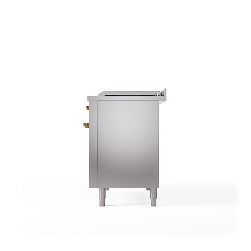 ILVE Nostalgie II 48 in Dual Fuel Range, 5 Burner, Griddle, Frenchtop, Stainless Steel/Brass, Liquid Propane