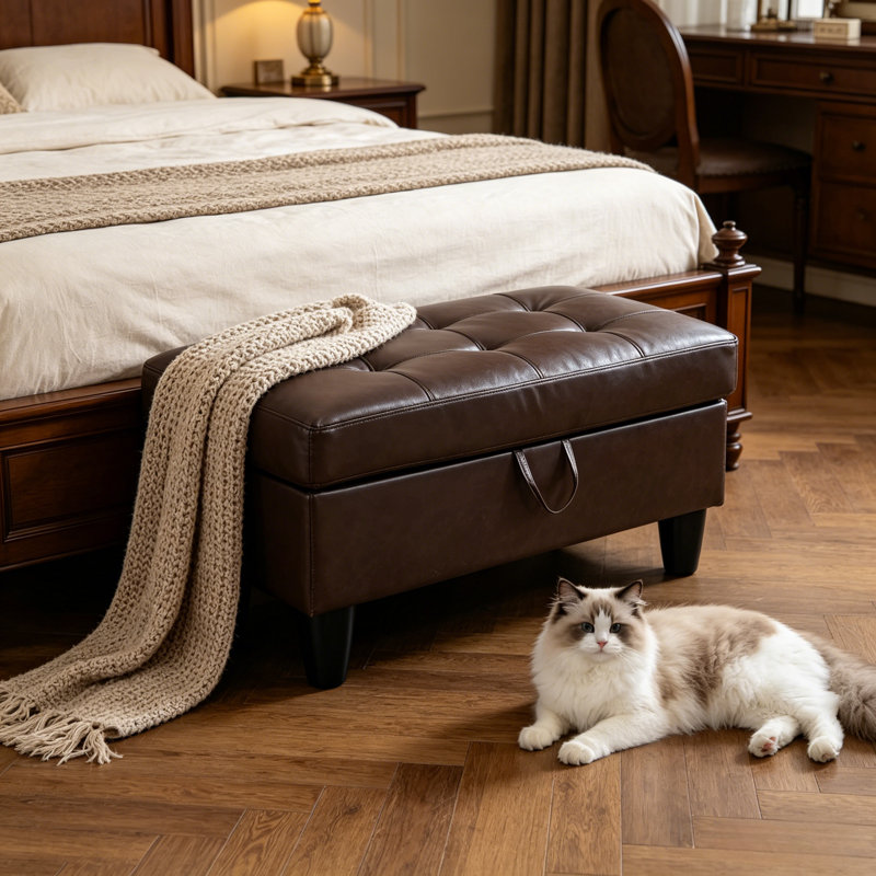 Faux Leather Ottoman, Brown Faux Leather