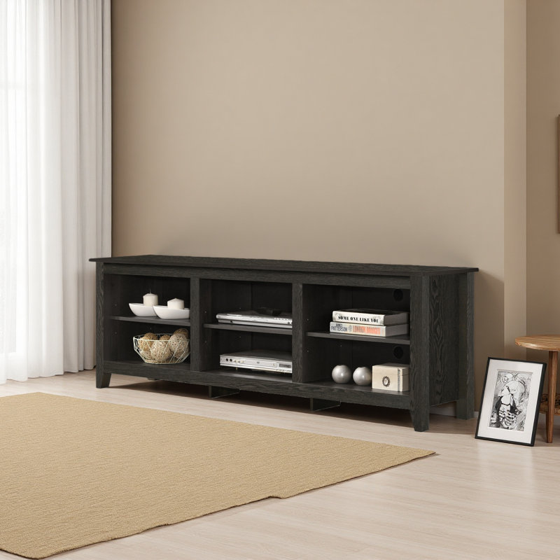 Meuble télé Knotty Oak l 70 po avec tablettes ouvertes et gestion des câbles, Gris foncé