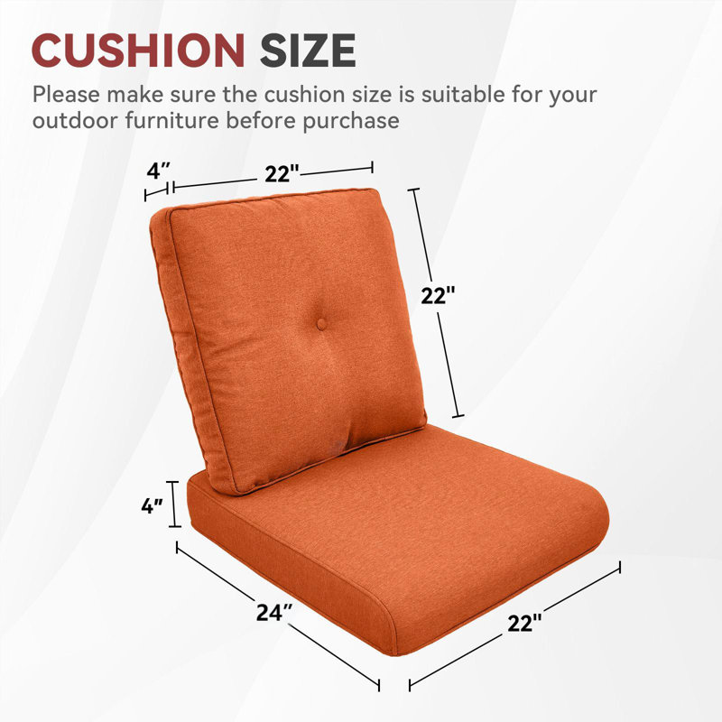 Coussins de remplacement pour meubles d'extérieur 24 po x 22 po Carolina, 1, Orange