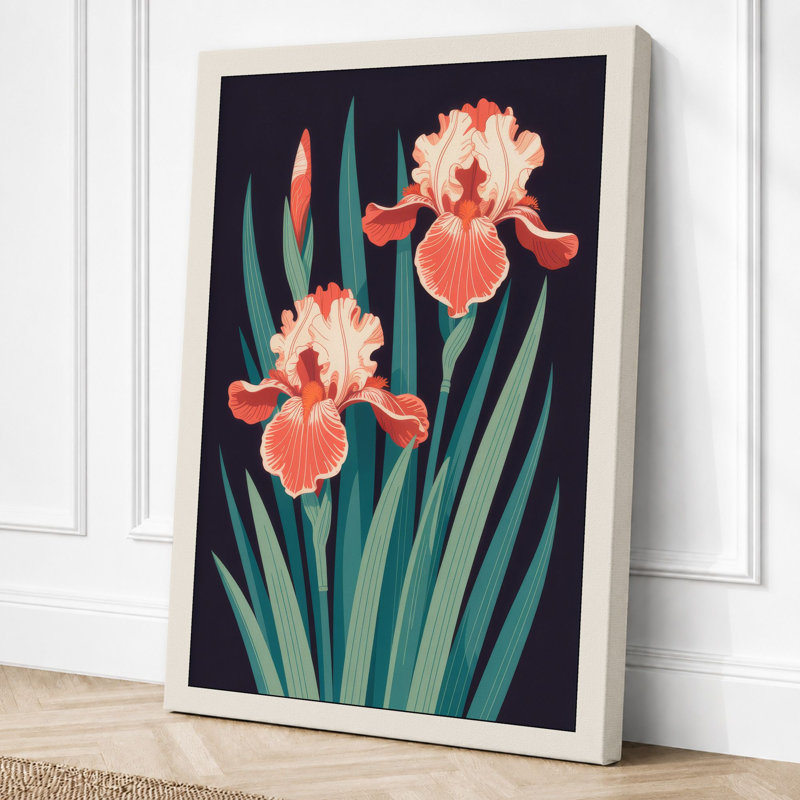 Irises in Navy Botanical 1 Piece Wrapped Canvas Wall Art, 24x16 - 61.0 x 40.6 cm, Cream Border