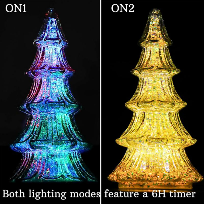 Lampe de table d'arbre de Noël en verre jaune 8 po - Décoration de fête à piles pour manteau de cheminée, tablette, fenêtre ou bureau
