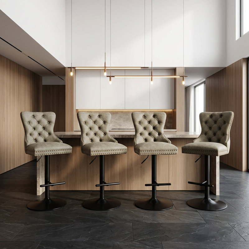 Tabourets de bar pivotants en polyuréthane à hauteur réglable avec dossier rembourré et rembourrés, chaises de bar confortables à hauteur de comptoir rembourrée avec coussin à haute résilience, ensemble de 2 sièges de bar durables et stables convenant à la maison