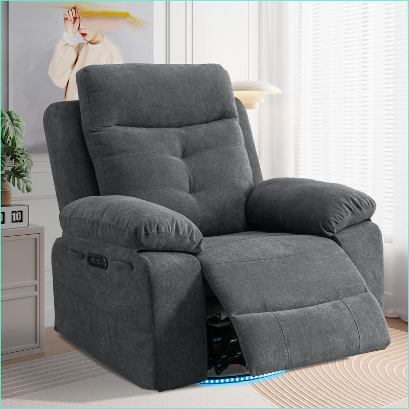 Fauteuils inclinables, fauteuil pivotant électrique avec Bluetooth, lumières DEL, USB / type C et amp; Rangement | Lin gris foncé