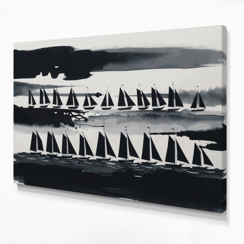 Art nautique gris sur toile, H 11 po x l 14 po