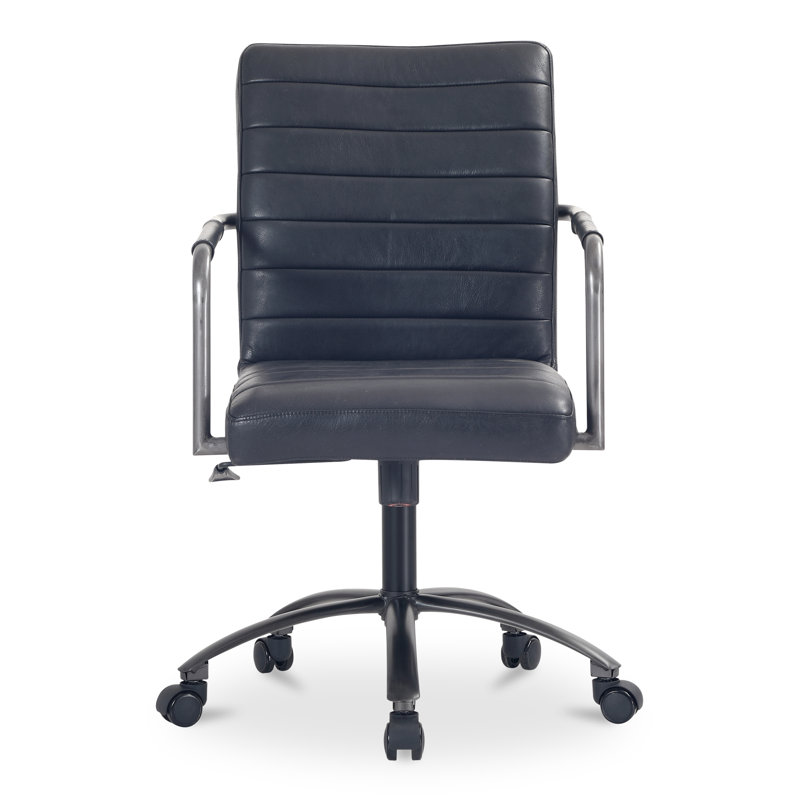 Roy Leather Swivel Office Chair, Dark Blue