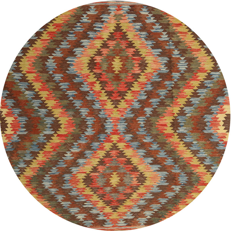 Tapis gris/brun/crème contemporaine, Rond 5 pi