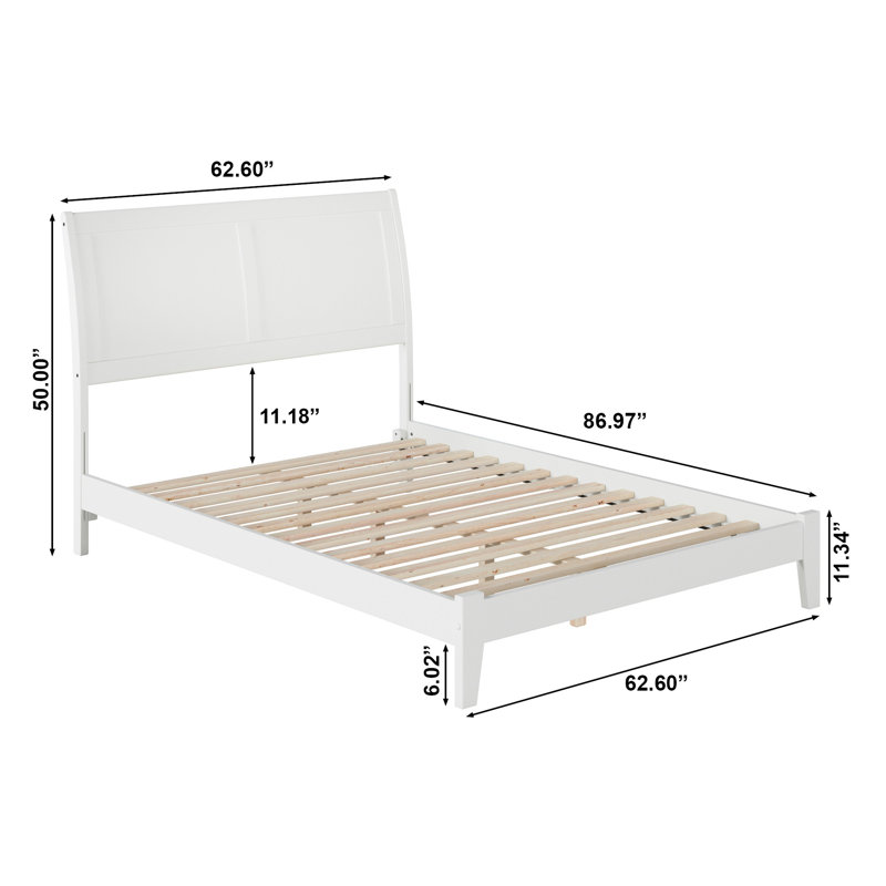 Portland Low Profile Solid Wood Platform Bed, Queen, White