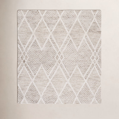 Beige Ivory Hand-Tufted Wool Geometric Rug
