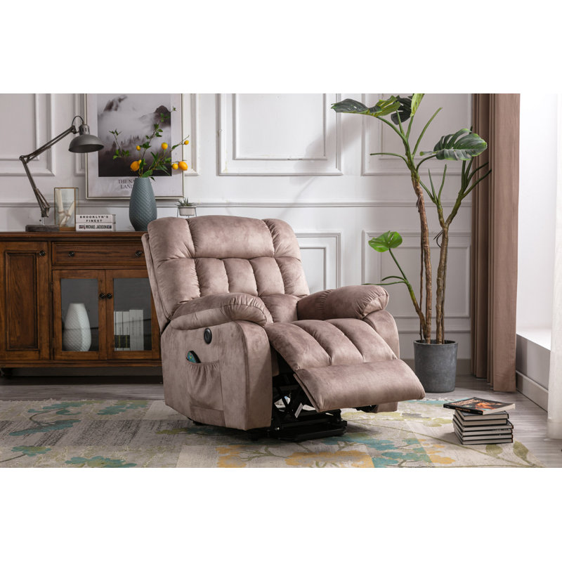 Fauteuil inclinable 39,4 po en velours avec lève-personne et fauteuil chauffant