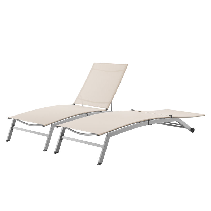Chaise longue simple inclinable en métal sans accoudoirs de 77,5 po Cand, Beige, Gris