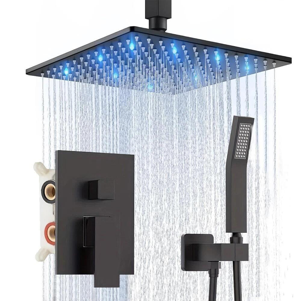 Senlesen Led Rainfall Combo Shower Faucet Set with Mixer Valve Ceil ...