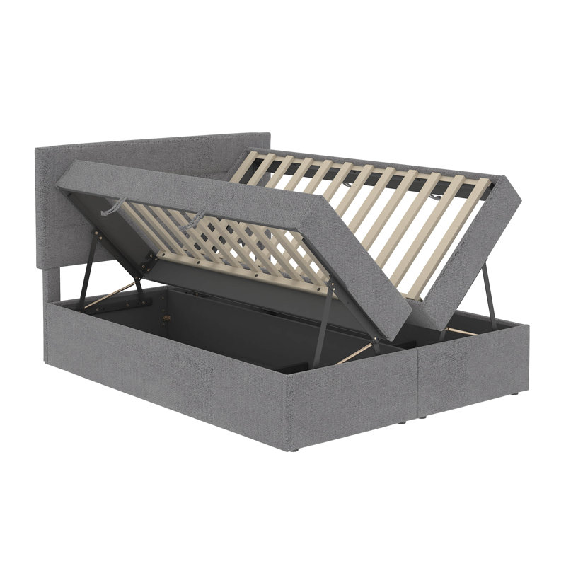 Upholstered Platform Storage Bed, Full, Gray