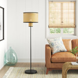 Nakuv 63'' Boho Rattan Cain Floor Lamp, with Velvet Stitching - For living Room, Nursey, Bedroom