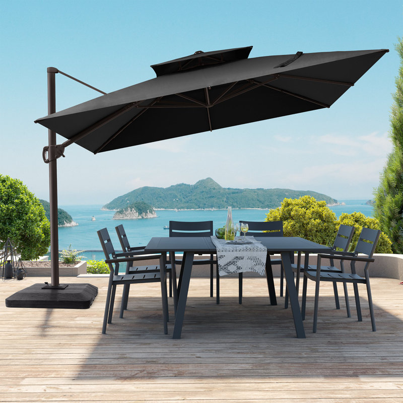 Parasol en porte-à-faux avec manivelle 132 po Winon, contrepoids inclus, Dark Grey