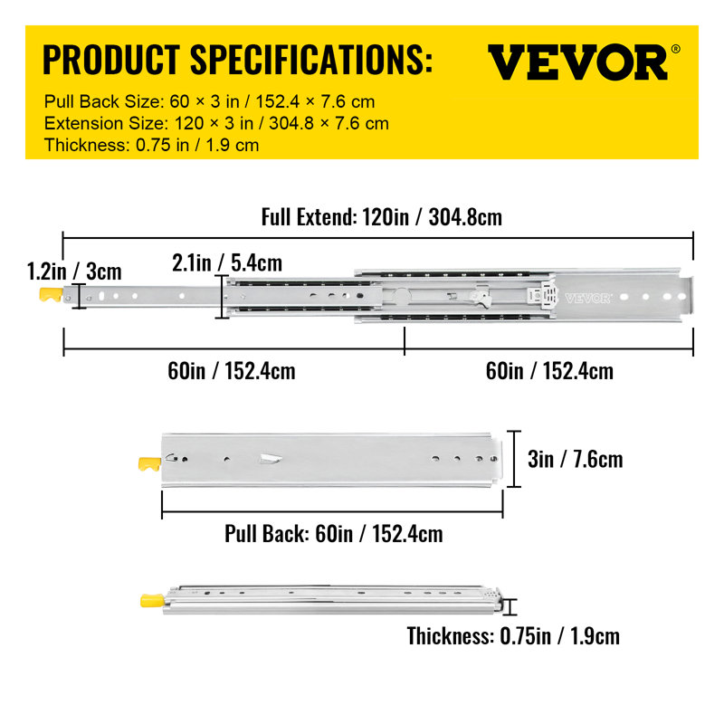 Heavy-Duty Steel Full Extension Side Mount Drawer Slides