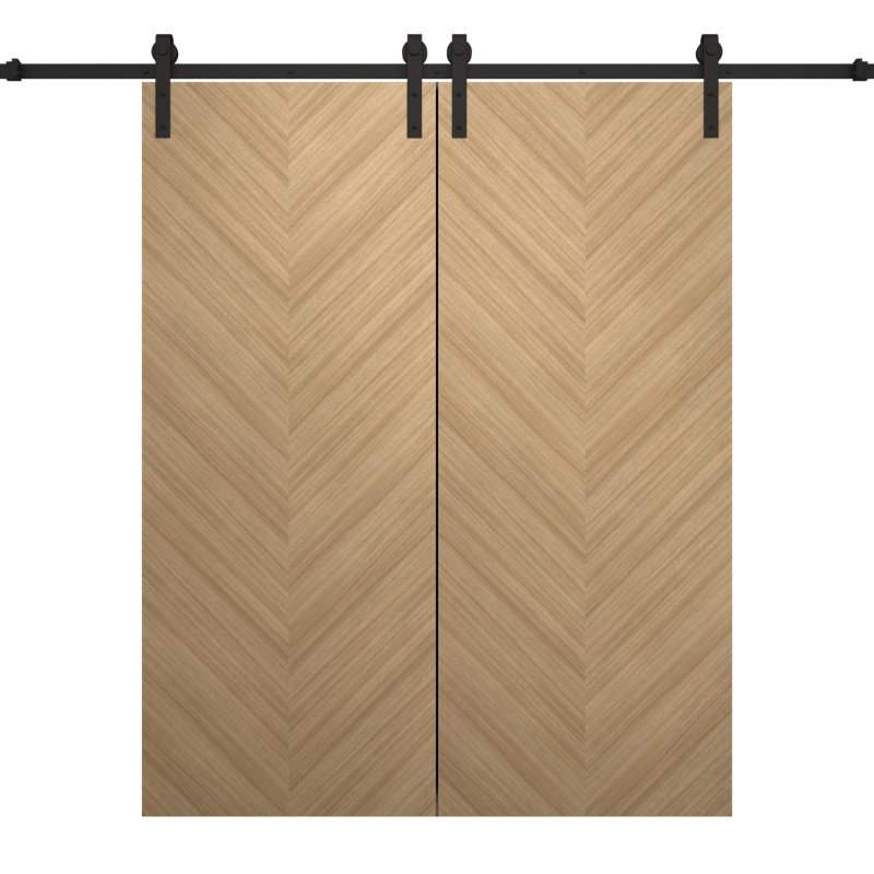 Porte de grange double moderne | Ego 5005 | Ensemble de rails | Portes intérieures solides, Chêne naturel, 60 po x 84 po