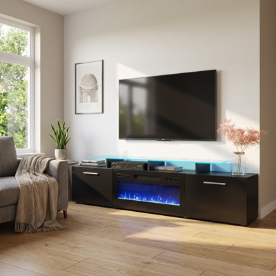 Rova 75" BL-EF Fireplace Black TV Stand