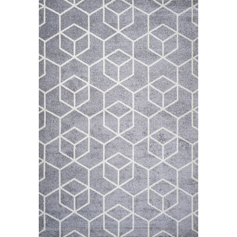 Mashawna Blocks Modern Geometric Light Gray/White Rug, Rectangle 3' x 5'
