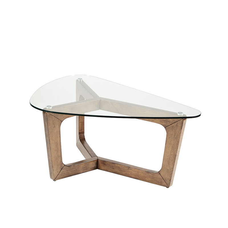 Table basse en bois de pacanier 28 po avec verre moderne l 42 po