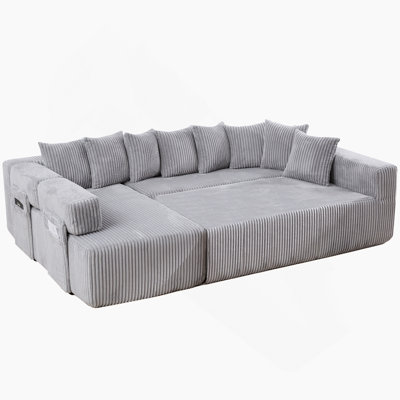 Boneless 146" U Shaped Sectional Sofa, 5 Seats Convertible Sleeper Couch& L-Shaped ,8 Pillows, Free Combination,No Assembly, Oversized DIY Sofa,Magazine Bag,Corduroy,BLACK