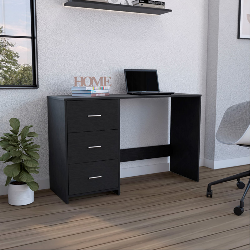 Bureau d'écriture Riverside, trois tiroirs, finition noire