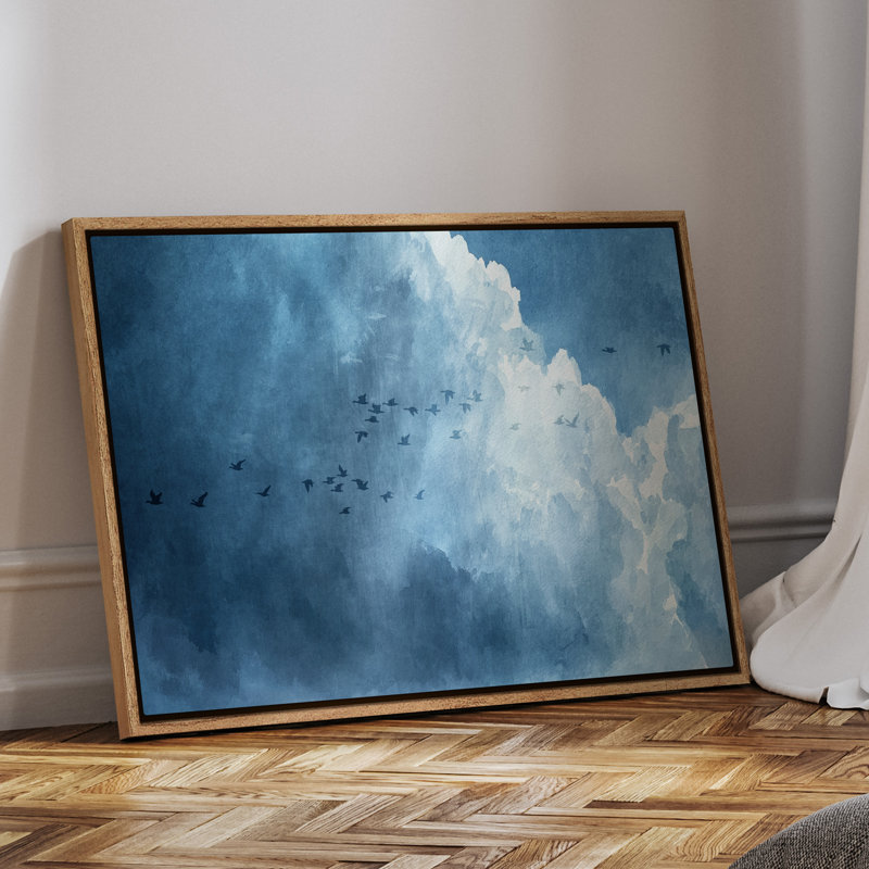 Art mural sur toile encadrée - Ciel dramatique avec des oiseaux qui volent et la lumière qui traverse les nuages - 16 po x 24 po, 24 po x 36 po