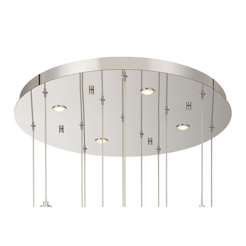 Lustre, 16 lumières, 24 po, nickel poli, verre transparent, Nickel poli