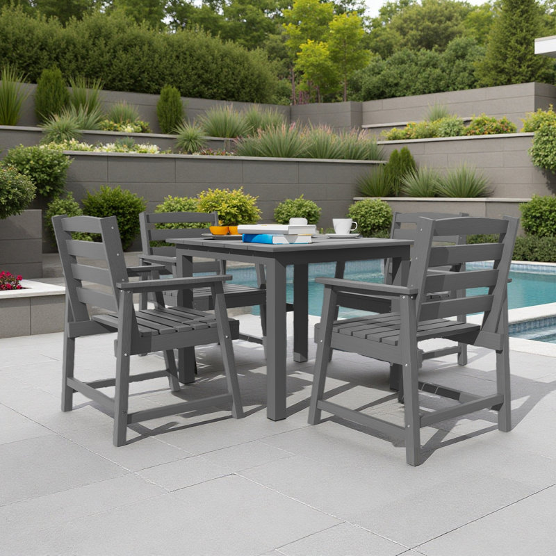 Table et chaises de salle à manger d'extérieur standard 5 pièces, convenant à de multiples décors, Gris