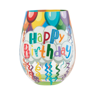 Enesco Designs by Lolita Birthday Streamers Hand-Painted Artisan Stemless Wine Glass 20 oz.