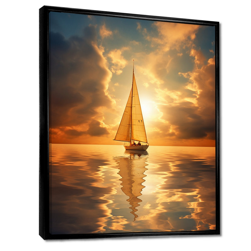 Majestic océan voilier coucher de soleil après la tempête I - bateau, art mural, Cadre flottant noir, H 20 po x l 12 po