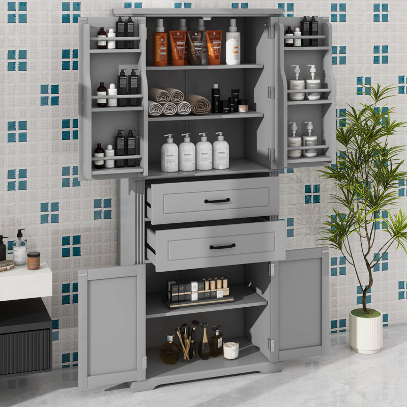 Armoire de rangement polyvalente pour la cuisine, la salle de bain, la salle à manger et le salon - équipée de 2 tiroirs coulissants et d'une tablette réglable