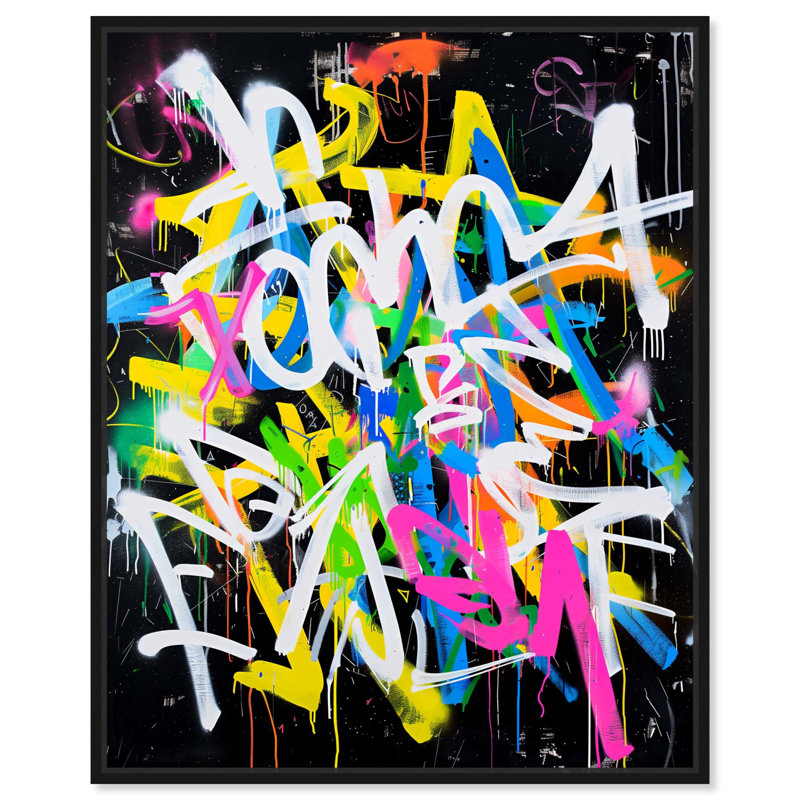 Art urbain inspiré du graffiti urbain par Notoriart, Cadre noir, H 21 po x l 17 po