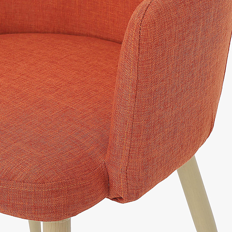 Ensemble de 2 fauteuils de salle à manger rembourrés en tissu Mid-Century modernes, orange pâle et noyer clair