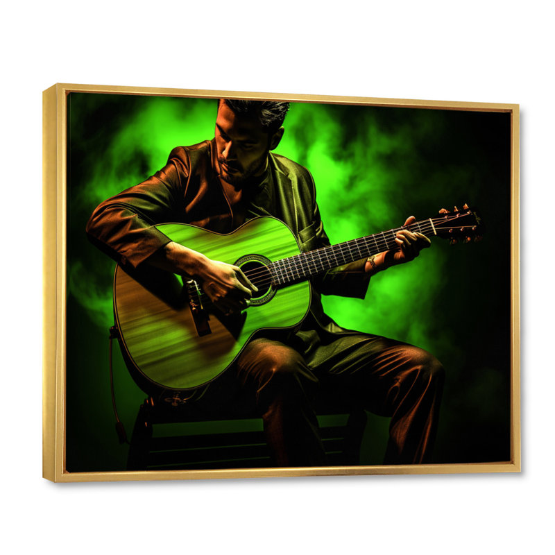 «Green Green Music Acoustique Serenade», reproduction d'art sur toile, H 16 po x l 32 po x P 1 po, Cadre flottant doré