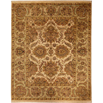 Tapis ivoire et vert clair noué à la main de haute qualité