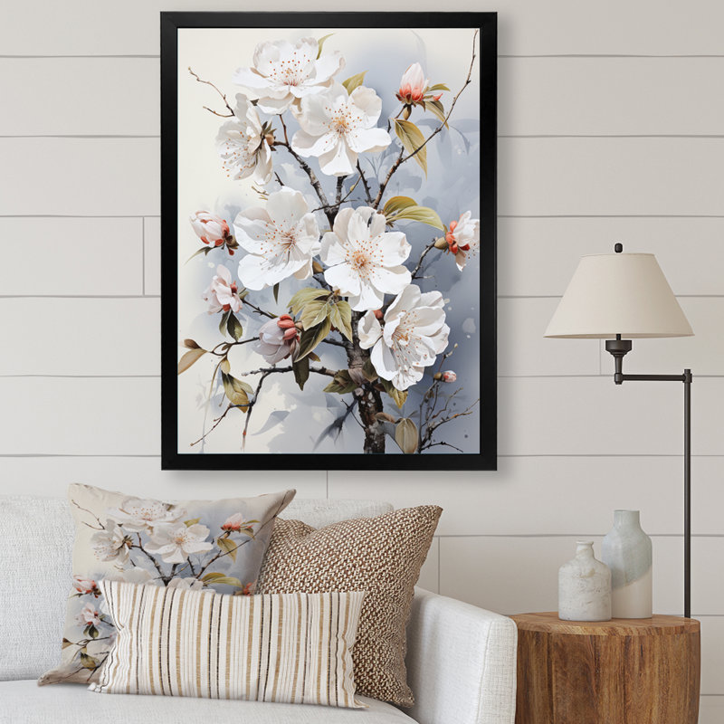 «Houssam Asian Art Apple Blossom II», reproduction sur toile, H 44 po x l 34 po x P 1,5 po, Cadre photo noir simple