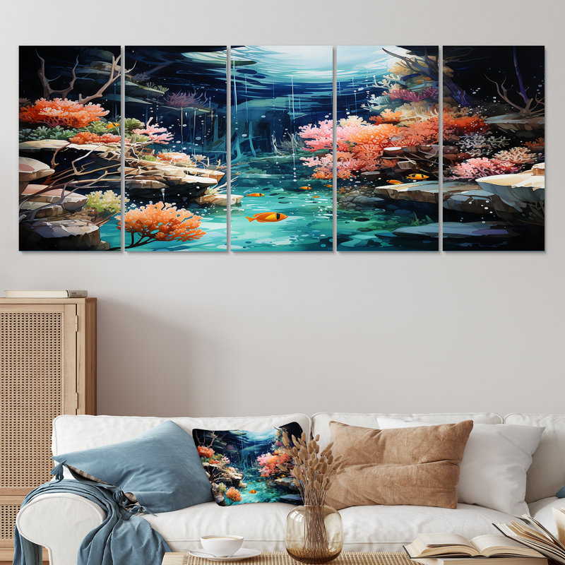Ensemble de 5 décorations murales réalistes sous-marines Coral Garden II - Corail, H 28 po x l 60 po
