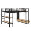 Lit mezzanine avec garde-robe, tablettes de rangement et panneau perforé