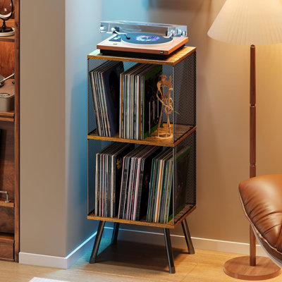 Support pour tourne-disque vintage à 3 niveaux en bois et métal, grande table tournante étroite avec capacité de rangement de 200 litres